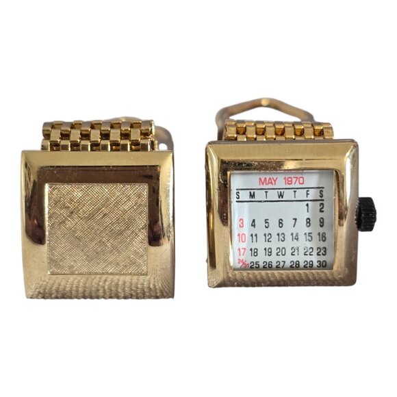 Vintage Swank Date-O-Matic Calendar Cufflinks Gold Tone Wrap Around 1970-71 - Picture 2 of 10